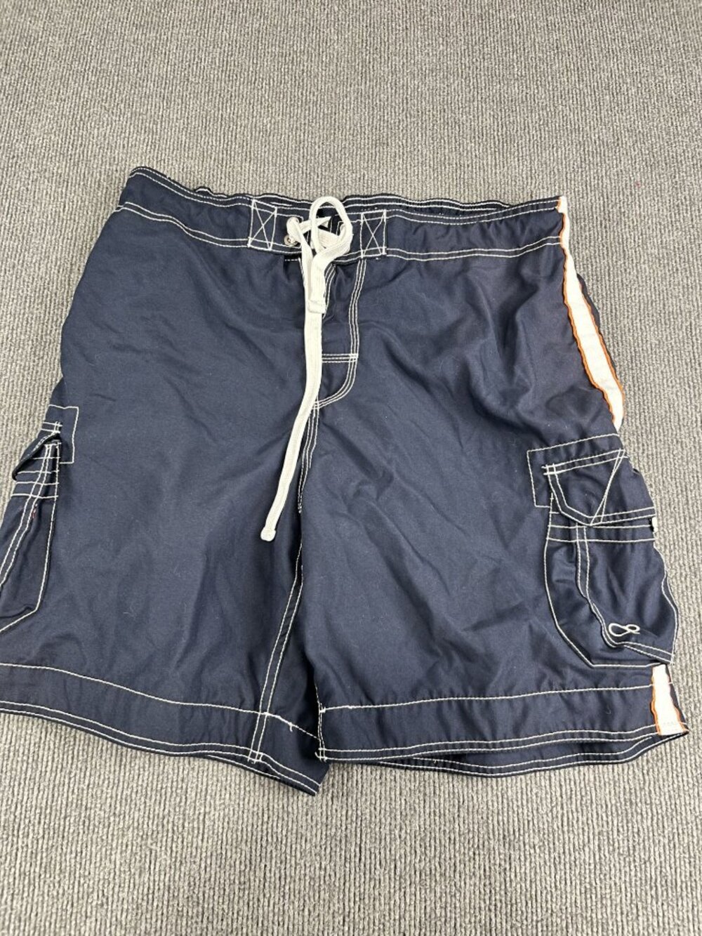 OP Mens Navy Swim Trunks Cargo Pockets Drawstring Size Large